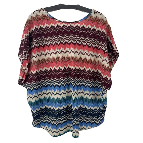 Romeo & Juliet Couture Short Sleeve Multicolor Metallic Chevron Knit Top Medium - Picture 6 of 6